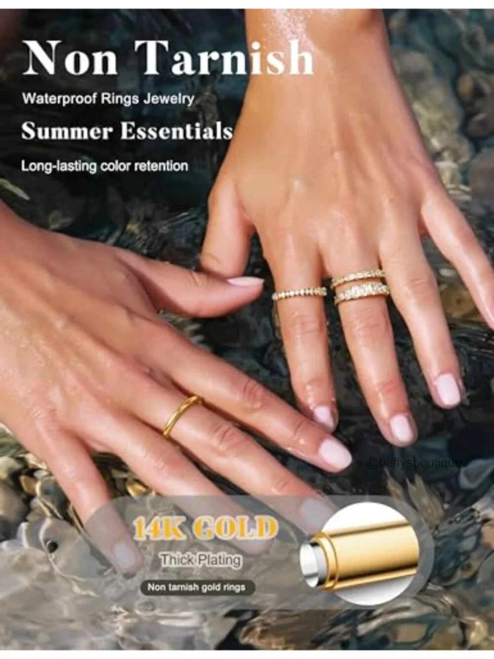 14K Gold Plated Stackable Rings for Women Non Tarnish Cubic Zirconia Ring Set